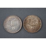 Two silver one shilling coins, each dated 1897