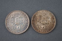 Two silver one shilling coins, each dated 1897