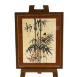 20th century Japanese School, bird on bamboo and flowers,