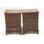 A pair of bedside chests in mahogany veneer set four drawers on bracket feet,