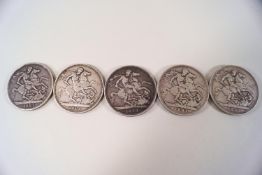 Five Victoria veiled head crowns, 1887, 1889, 1890, 1891 and 1892