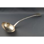 A silver fiddle pattern soup ladle, London 1839, 36cm long,