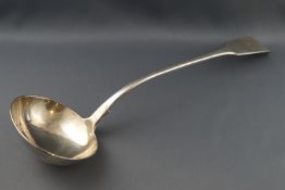 A silver fiddle pattern soup ladle, London 1839, 36cm long,