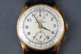 A 18ct cased chronograph watch with manual wind movement.