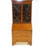 An Edwardian inlaid mahogany bureau book case with two astragal glazed doors under a plain frieze