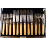 A cased set of plated fish knives and forks,