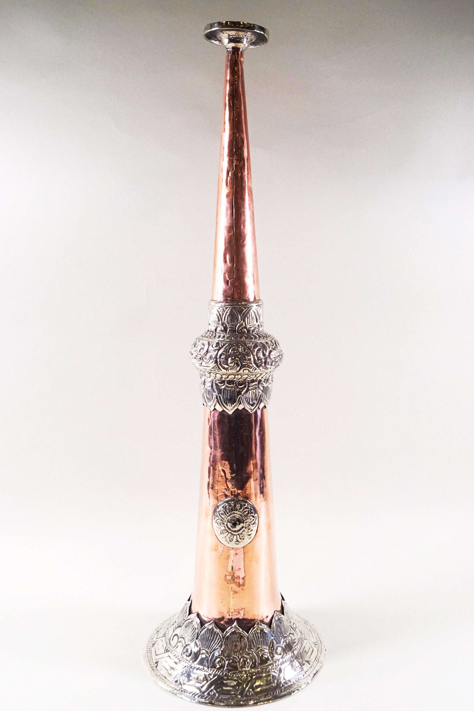 A copper and white metal Tibetan temple horn, of large proportions, - Image 2 of 2