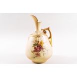 A Royal Worcester blush ivory jug, printed and painted with flowers, printed marks in puce,