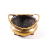 A Chinese polished bronze small censor, bears seal mark,