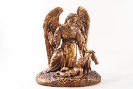 A 19th century French bronze of an angel Gabriel and the baby Jesus, later gold painted,