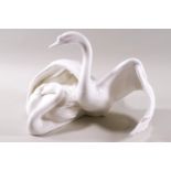 A Royal Doulton porcelain figure of two swans from the Images of Nature series,