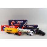 Corgi. A Volvo container truck, Seddon Atkinson tanker and a Scammel container truck,
