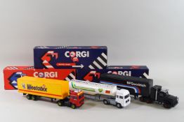 Corgi. A Volvo container truck, Seddon Atkinson tanker and a Scammel container truck,