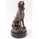 After P J Mene, a seated bloodhound, bronze, on a circular marble base, signature to base,