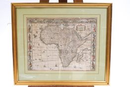 John Speed, Africa, engraved hand coloured map, dated 1676,