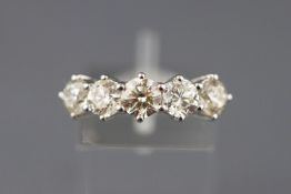 A white metal five stone diamond ring. Approx total weight 2.63 carats.