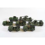 Dinky - Four Austin Champs No 674, a Scout Car No 673 and two guns