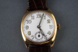 A yellow gold wristwatch with 9ct gold Dennison case, hallmarked for Birmingham, 1946 A.L.D.