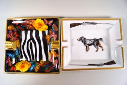 A Hermes porcelain rectangular ash tray and an Escada printed ash tray