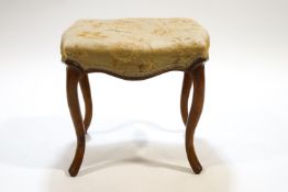 A square stool on cabriole legs, 46cm high x 46cm wide x 51.5cm deep