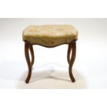 A square stool on cabriole legs, 46cm high x 46cm wide x 51.5cm deep