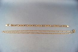 A yellow metal figaro link chain, 430mm together with a yellow metal figaro link bracelet,.