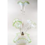 A Victorian five branch glass epergne with central flure surrounded by four flutes,