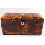 A George III tortoiseshell tea caddy inlaid with mother of pearl on ball feet