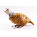 A composite figure of a partridge with silver plated mounts and glass eyes, signed,