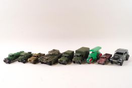 Dinky - A Centurion tank, No 657, Two Army 1 ton Cargo trucks, a Top Deficient and others