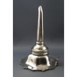 A mid 19th century plated wine funnel with hexagonal fancy edge,