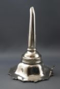 A mid 19th century plated wine funnel with hexagonal fancy edge,