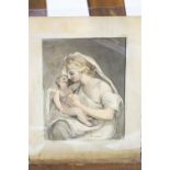 19th century school, 'Mother and Child', watercolour, un-signed and un-framed,