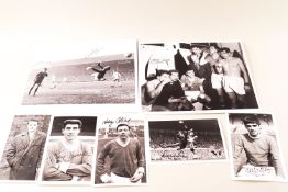 Manchester United, signed 8 x 10" Alex Stepney, Harry Gregg; postcards