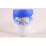 A cameo studio glass vase with polar bears, indistinctly etched signature to base,