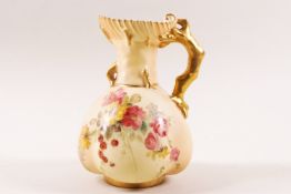 A Royal Worcester blush ivory jug, painted with flowers, printed factory marks in puce,