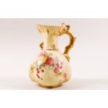 A Royal Worcester blush ivory jug, painted with flowers, printed factory marks in puce,