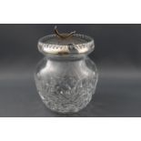 A cut glass baluster preserve pot with silver lid, Birmingham 1969,