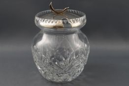 A cut glass baluster preserve pot with silver lid, Birmingham 1969,