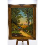 20th century school, A Harvest Scene, oil on canvas,