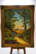 20th century school, A Harvest Scene, oil on canvas,