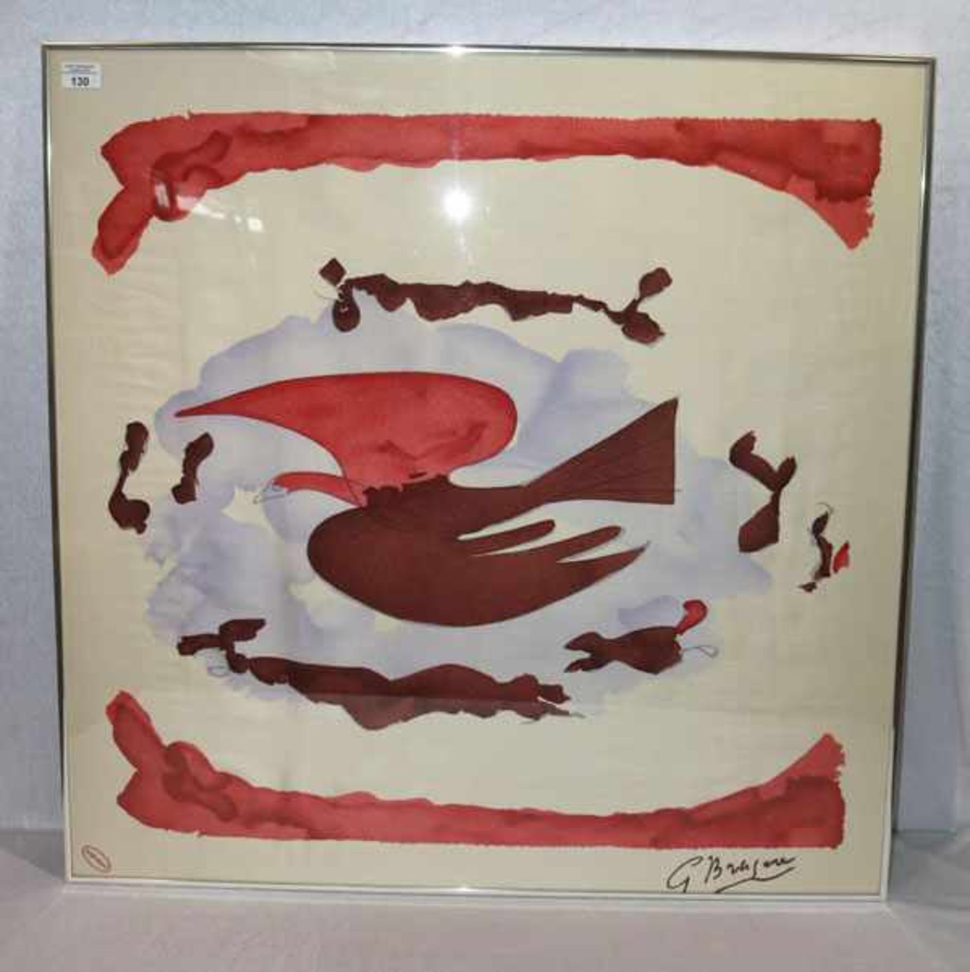 Seidendruck nach G. Braque, Artfoulard, unter Glas gerahmt, incl. Rahmen 85 cm x 86 cm