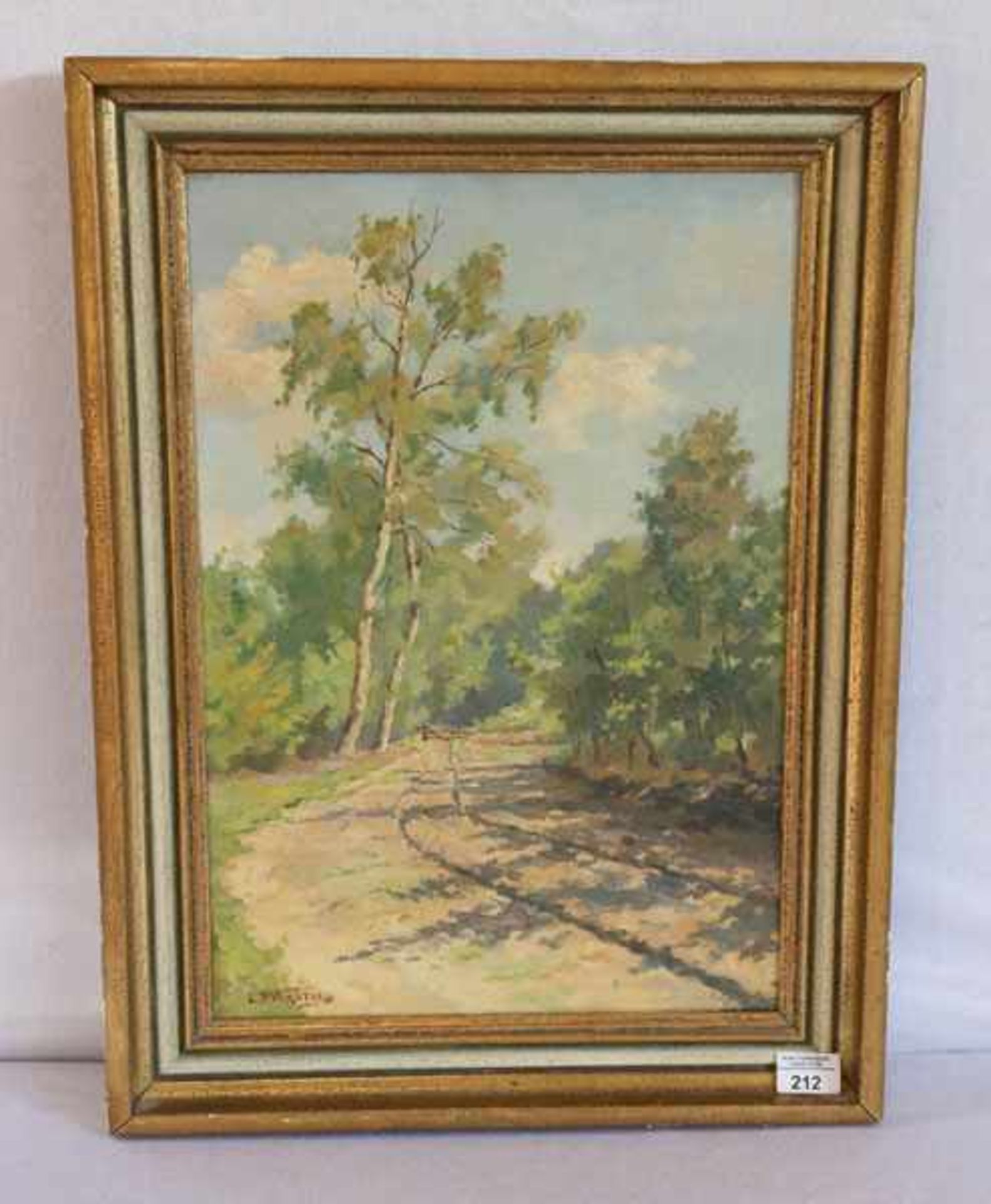 Gemälde ÖL/LW 'Waldweg mit Radspuren', signiert Versteeg, Leonard Pieter, * 1901 + 1992, gerahmt,