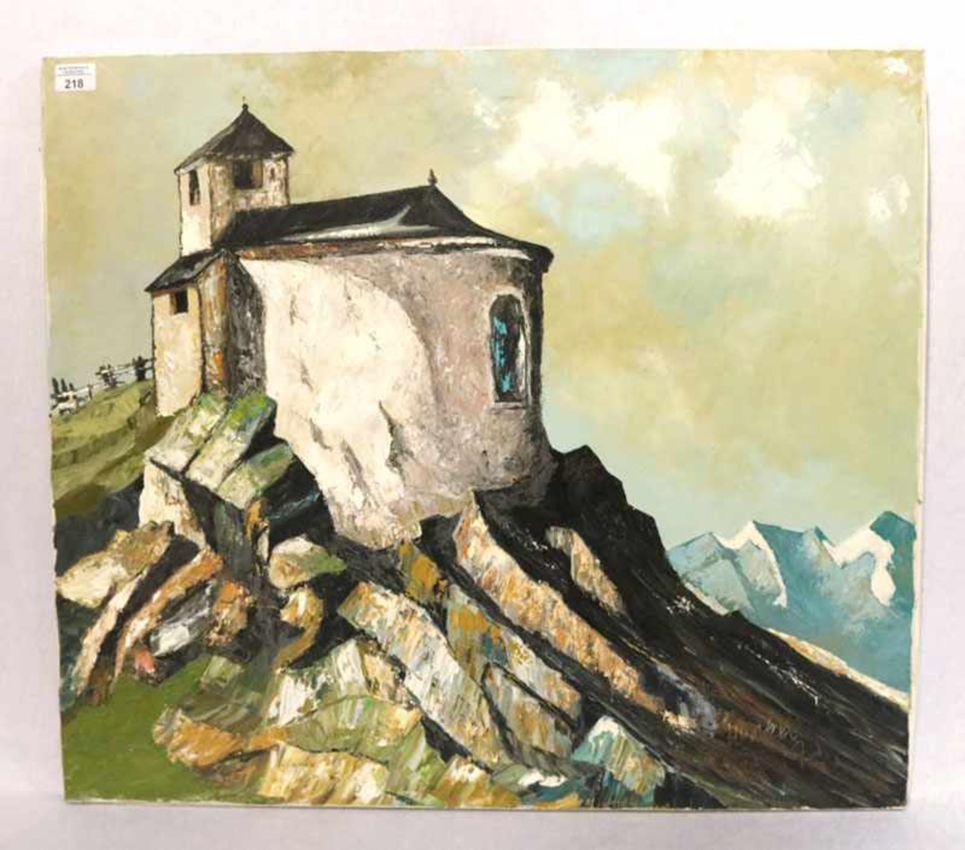 Gemälde ÖL/LW 'Kapelle im Hochgebirge', Art Mulley, ohne Rahmen, 70 cm x 80 cm