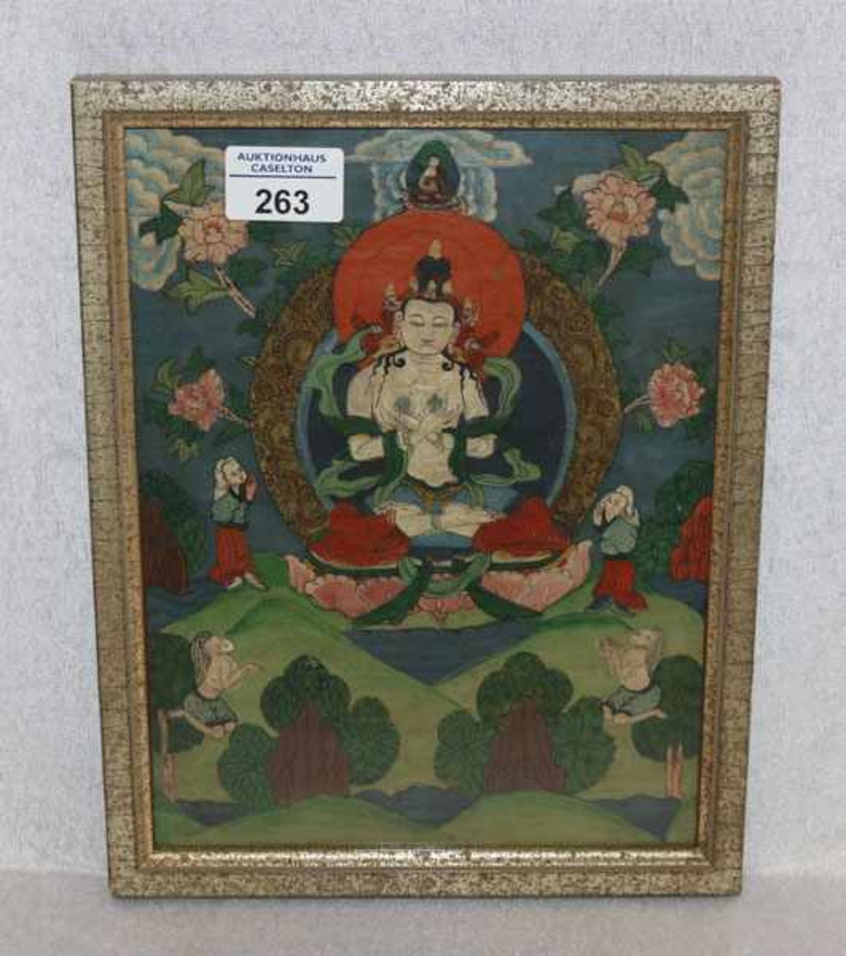 Gemälde 'Thailändische Buddhadarstellung', unter Glas gerahmt, incl. Rahmen 29 cm x 22,5 cm