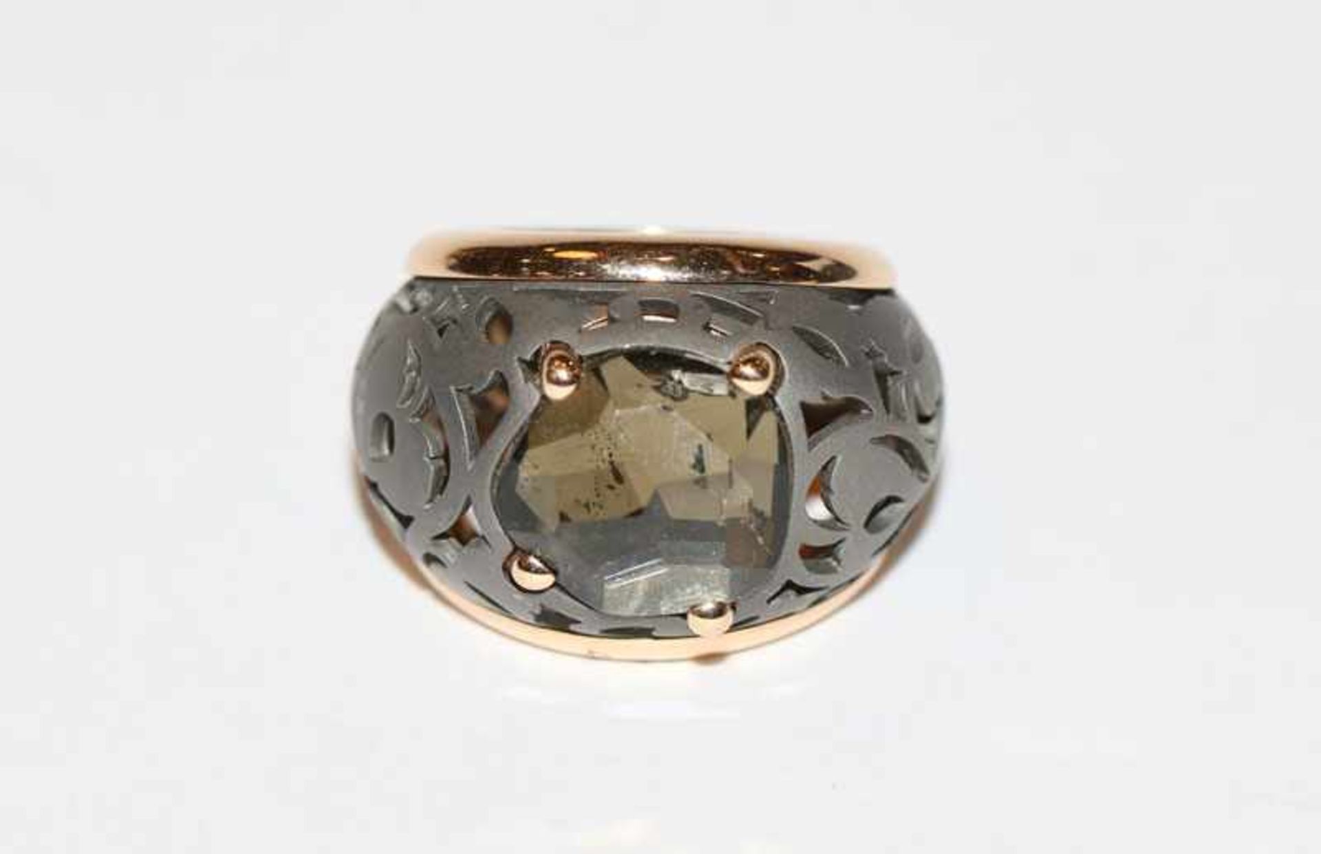 Titan/Roségold Ring mit Rauchtopas, Kollektion Arabesque noir, Victoria Ring, Gr. 55