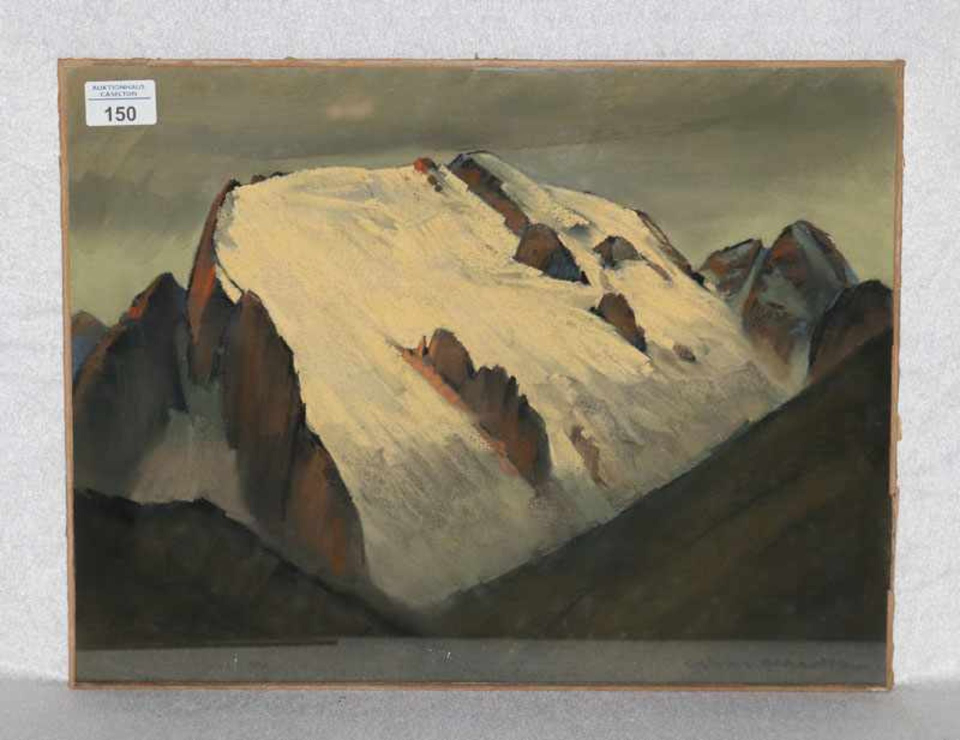 Gemälde Pastell 'Marmolata 3344 m und Vernel 3208 m', signiert Oskar Schultz, * 11.5.1892 Warwen +