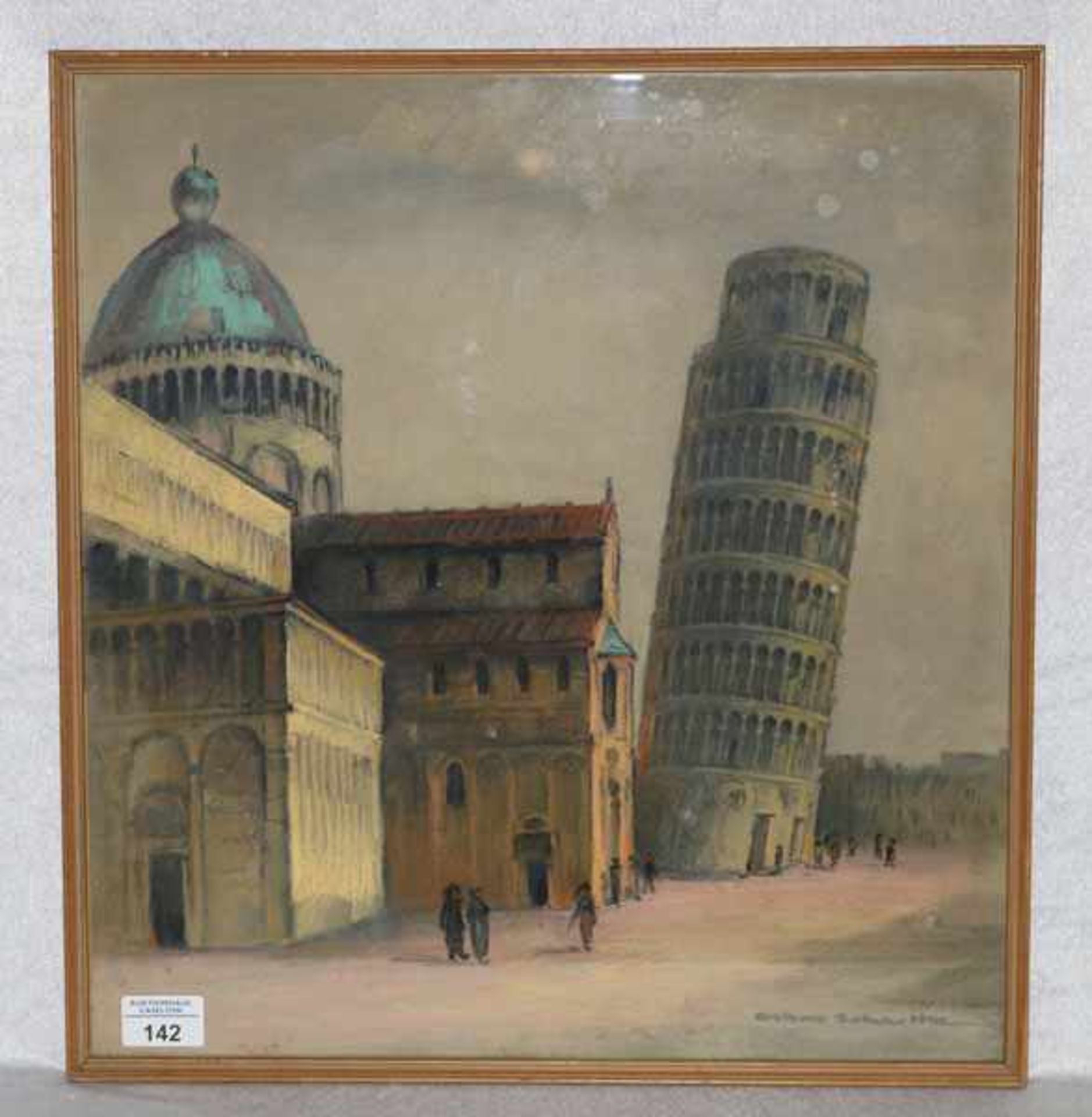 Gemälde Pastell 'Pisa der Dom', signiert Oskar Schultz, * 11.5.1892 Warwen + 21.3.1971 Garmisch,