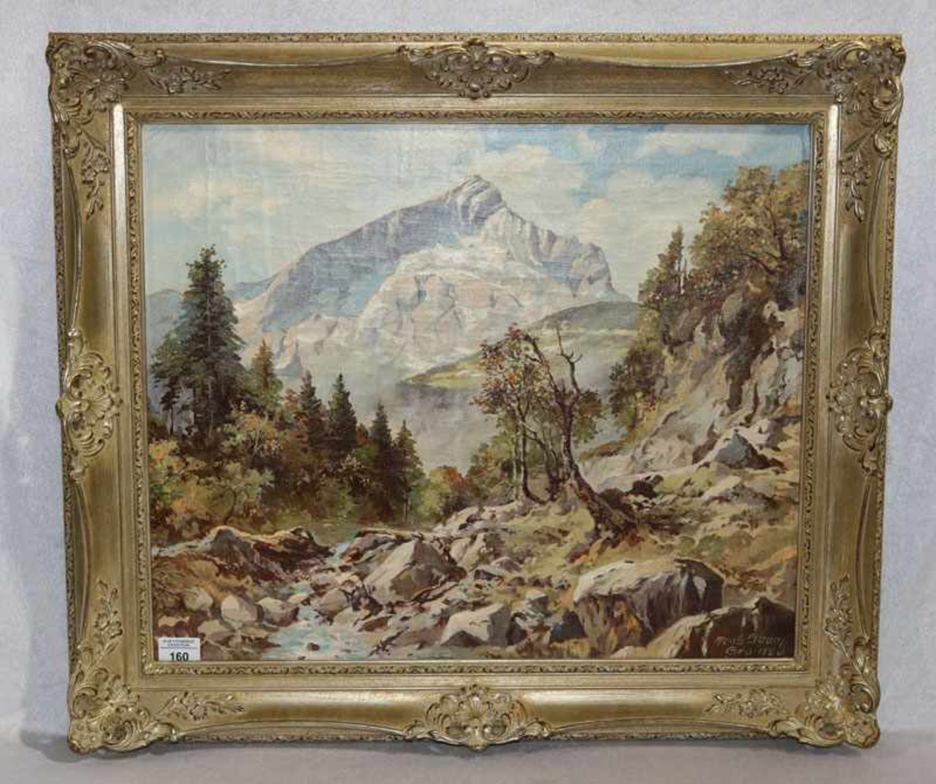 Gemälde ÖL/LW 'Alpspitze', signiert Hans Hauss ?, Grainau, gerahmt, incl. Rahmen 65 cm x 74 cm
