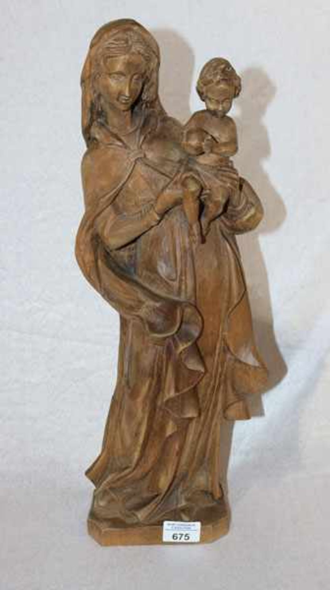 Holz Figurenskulptur 'Maria mit Kind', dunkel gebeizt, H 52 cm, B 20 cm, T 10 cm